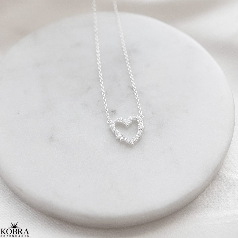 "Mikami" hjerte halskde  sterling slv med hvide Zirkonia