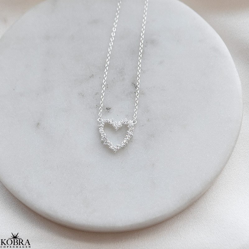 "Mikami" hjerte halskde  sterling slv med hvide Zirkonia
