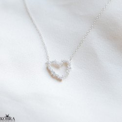 "Mikami" hjerte halskde  sterling slv med hvide Zirkonia