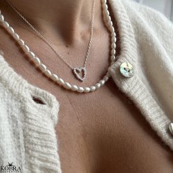 "Mikami" hjerte halskde  sterling slv med hvide Zirkonia