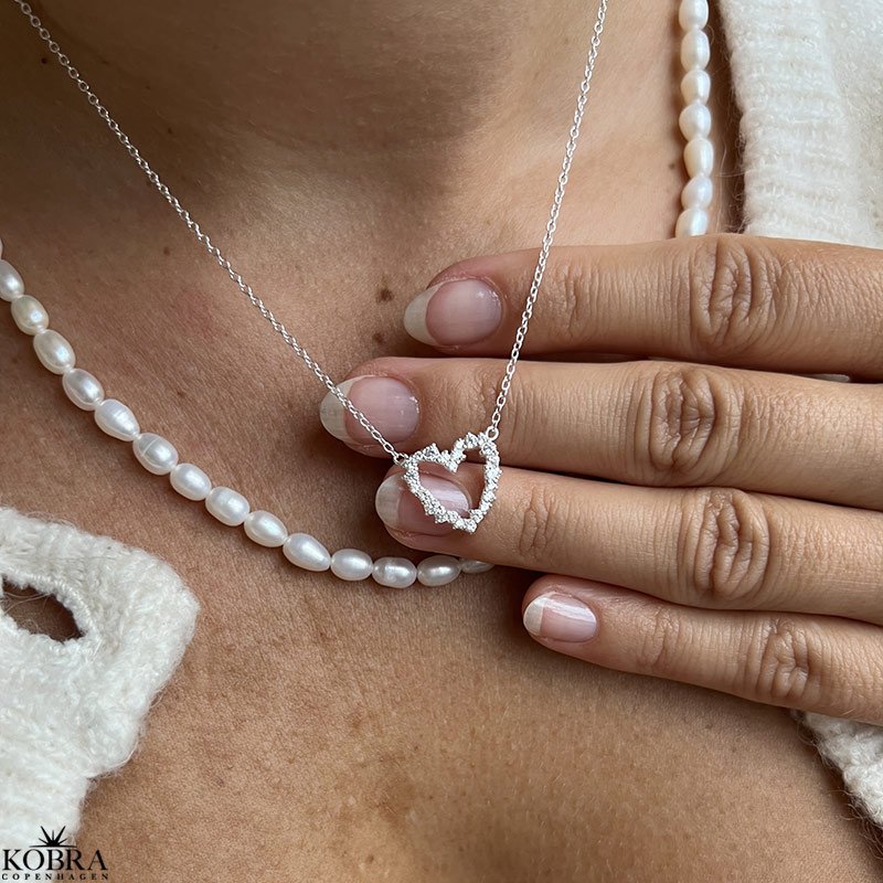 "Mikami" hjerte halskde  sterling slv med hvide Zirkonia