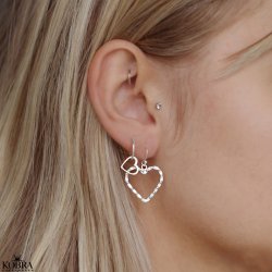 "Adore You" heart earrings in silver with a beaten surface