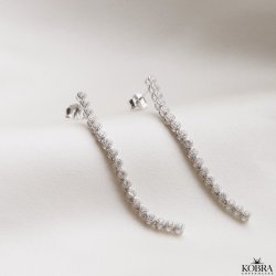 "Alicent" long earrings with small round zirconia stones