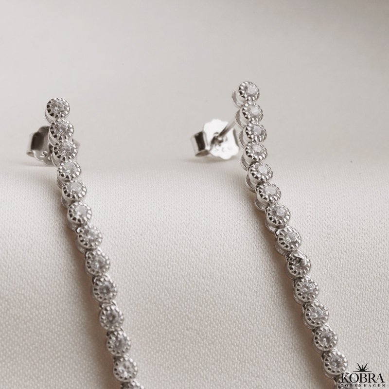 "Alicent" long earrings with small round zirconia stones