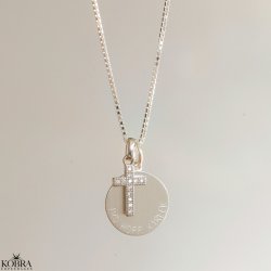 Slv amulet med lille kors vedhng - inklusiv gravering!