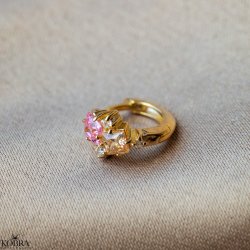 "Angelina" guld-hoop med orange og pink sten