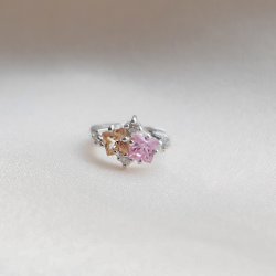 "Angelina" s�lv-hoop med orange og pink sten