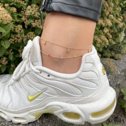 "Alba" guld ankelkde med emaljefarvet kugler-valgfri farve!