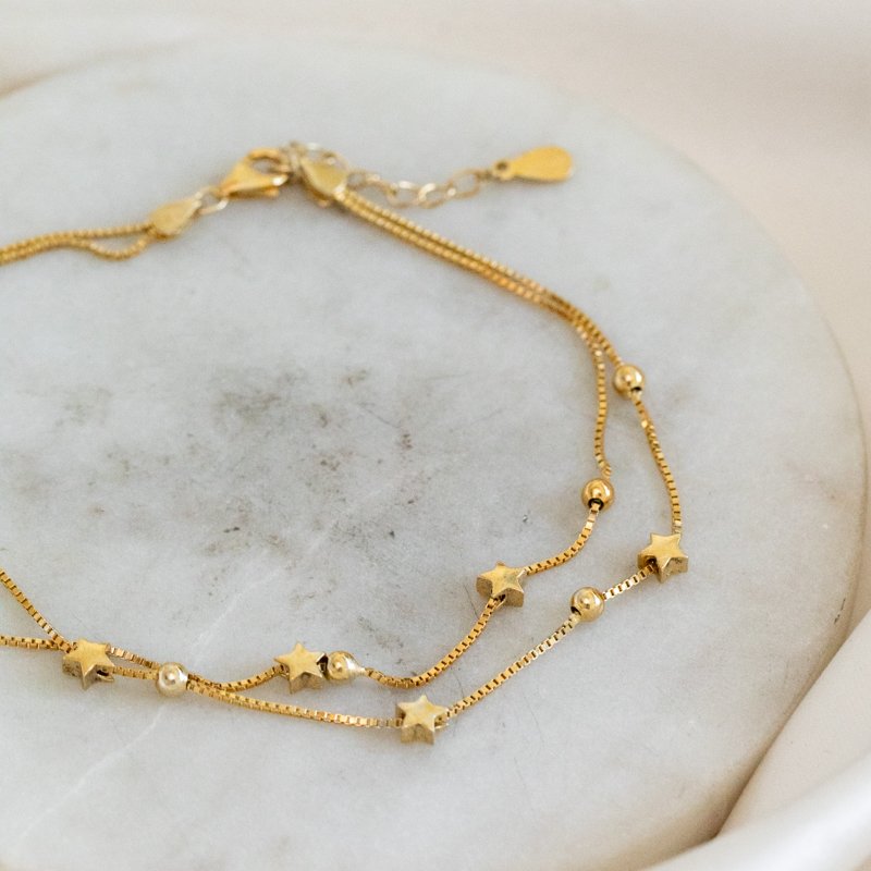 "Sulaima" guld dobbelt ankelk�de med stjerner