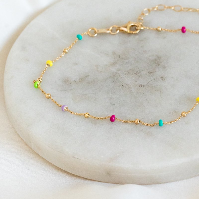  "Alba" gold ankle chain with enameled balls-optional color!