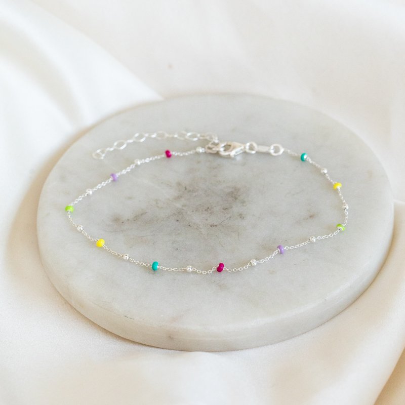 "Alba" ankle chain with enamel-colored balls-optional color! silver