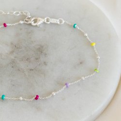 "Alba" ankle chain with enamel-colored balls-optional color! silver