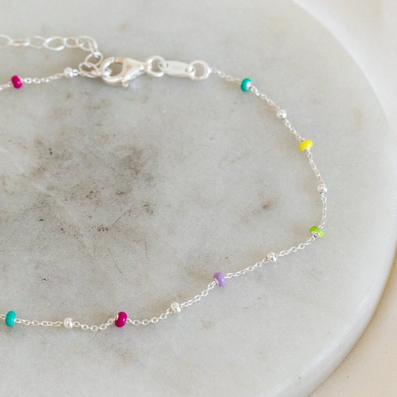 "Alba" ankle chain with enamel-colored balls-optional color! silver