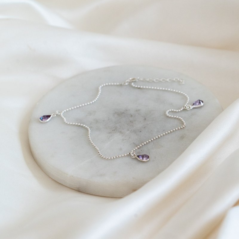 "Drops" s�lv ankelk�de med dr�beformet sten- Valgfri farve!