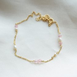 "Blush Pearl" guld ankelk�de med krystaller &amp; perler