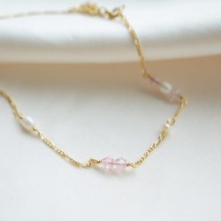 "Blush Pearl" guld ankelk�de med krystaller &amp; perler