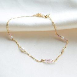 "Blush Pearl" guld ankelk�de med krystaller &amp; perler