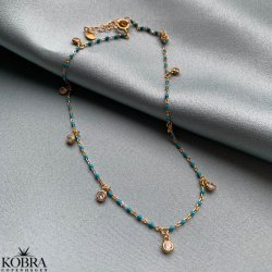 "Blue" 18 karat forgyldt ankelkde med bl/turkis emalje perler