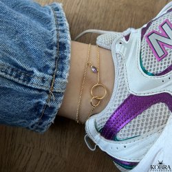 "Drops" Guld ankelkde med 3 drbeformet sten- Valgfri farve!