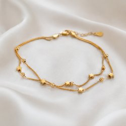 "Sulaima" gold double ankle chain with stars