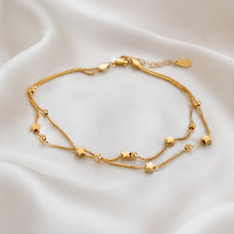"Sulaima" gold double ankle chain with stars