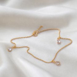 "Drops" Gold ankle chain with 3 drop-shaped stones - Any color!