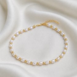 "Royal" pearl anklet with gold balls