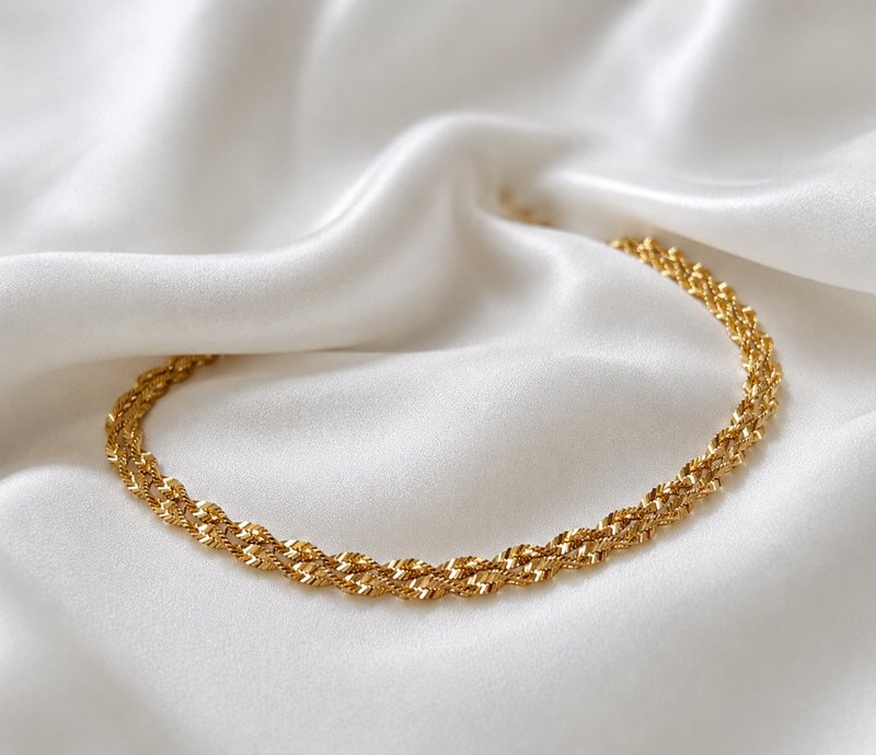 "Verano" twisted double ankle chain in gold