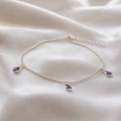 "Drops" silver anklet with drop shaped stone- Any color!