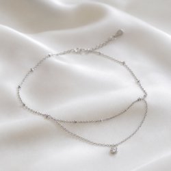 "Kaja" silver ankle chain with stones and silver balls