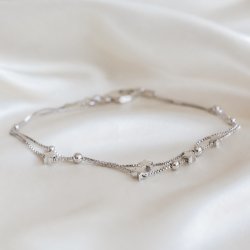 "Sulaima" silver double ankle chain with stars