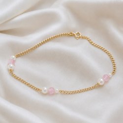 "Peach" h�ndlavet guld ankelk�de i 2 mm. panzerk�de med hvide perler