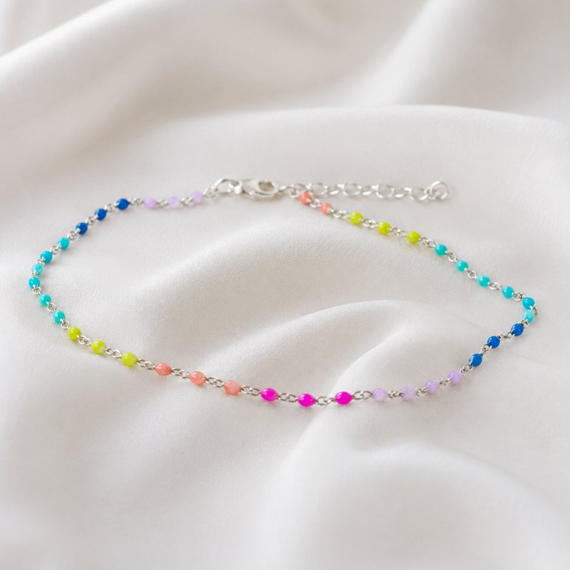  "Moria" silver ankle chain with colored balls
