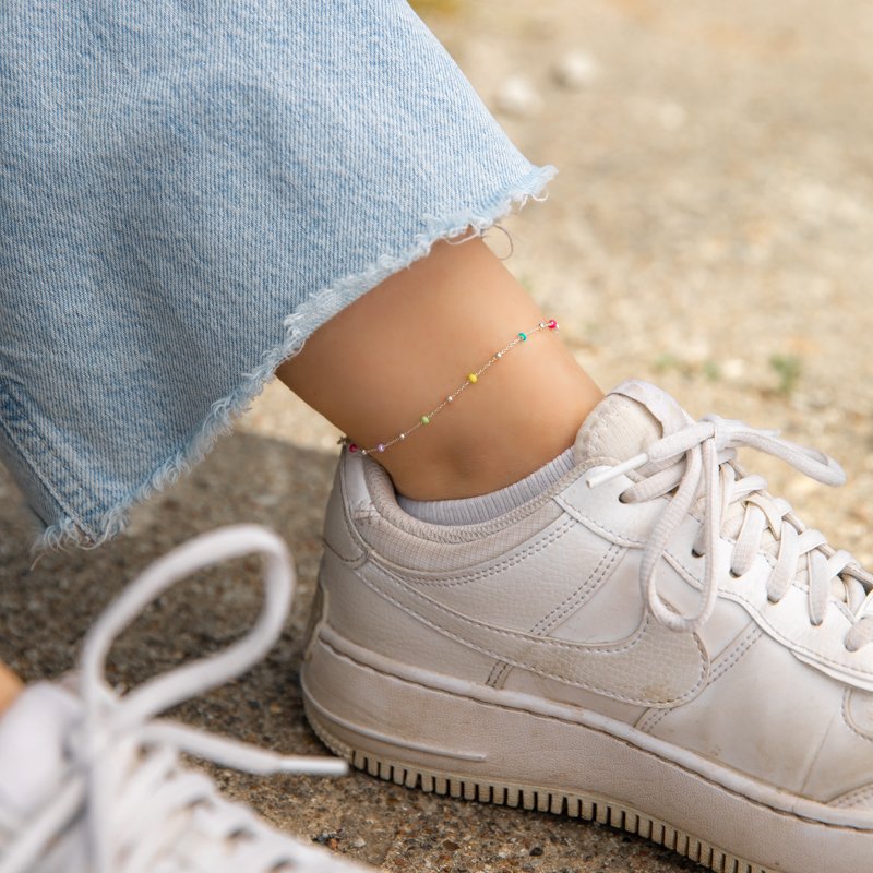 "Alba" ankle chain with enamel-colored balls-optional color! silver
