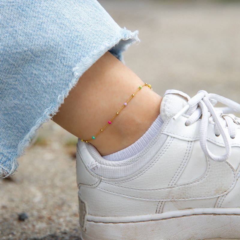  "Alba" gold ankle chain with enameled balls-optional color!