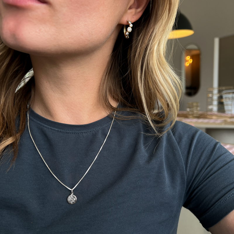 "Anna" Mini ID Tag with Cross Engraving in Silver