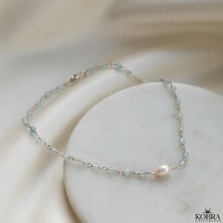 "Ellish" ankelkde i slv med bl aquamariner og perle