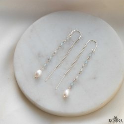 "Ellish" slv retrde med bl aquamariner samt hvid ferskvandsperle