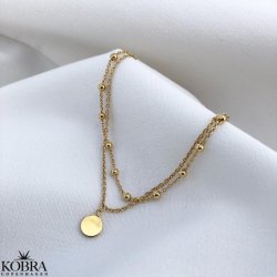 "Ellie" 18 karat forgyldt 2i1 armbnd med lille amulet