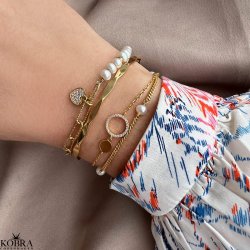 "Polo" guld armbnd med lille cirkel og hvide sten