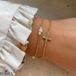 "Midsommar" forgyldt armbnd med perler og lille amulet