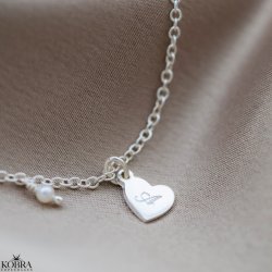 "Memories" slv hjerte armbnd med gravering og ferskvandsperle