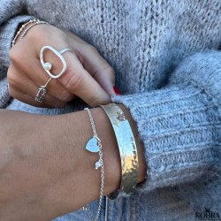 "Memories" slv hjerte armbnd med gravering og ferskvandsperle