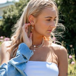 "Miu" 18 karat forgyldte reringe med perler, sten og fjer