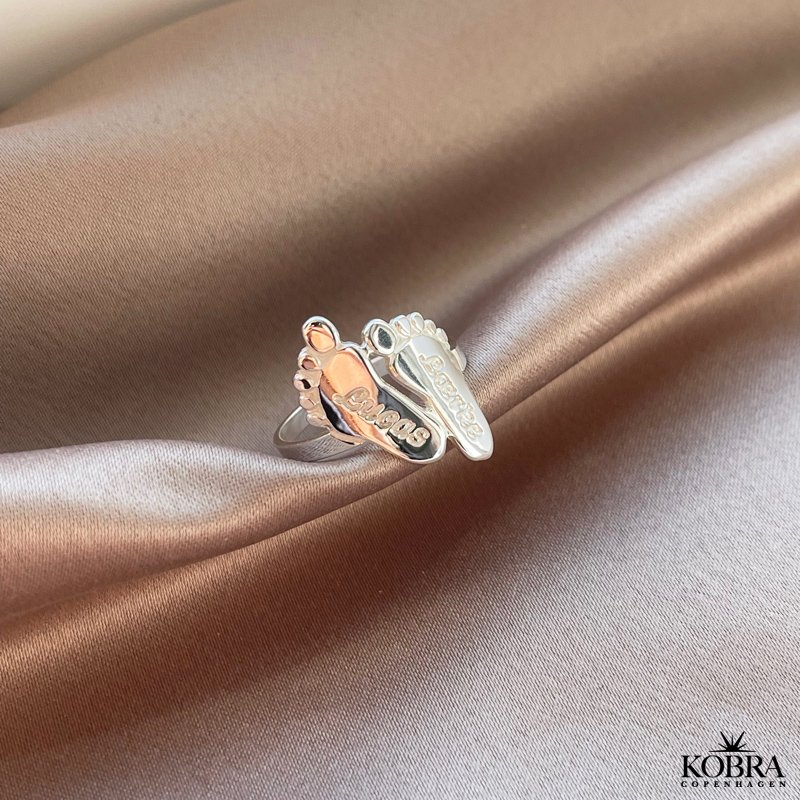 Hndlavet slv ring med babyfdder inklusiv gravering