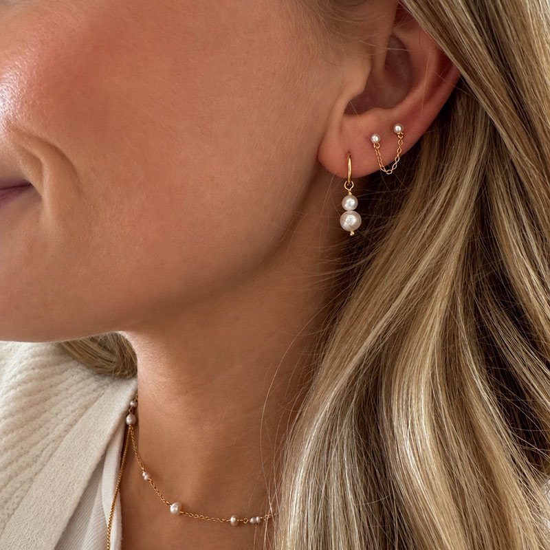 "Sabine" 18k forgyldte perle hoops