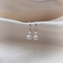 "Sabine" Perle hoops, sterling s�lv &amp; ferskvandsperler