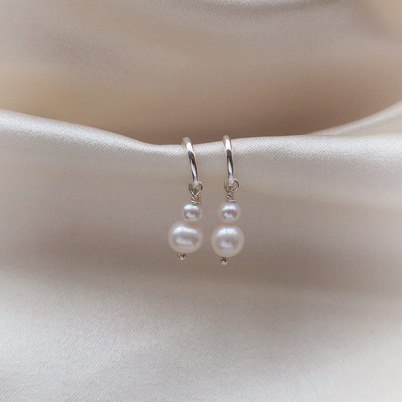 "Sabine" Perle hoops, sterling s�lv &amp; ferskvandsperler