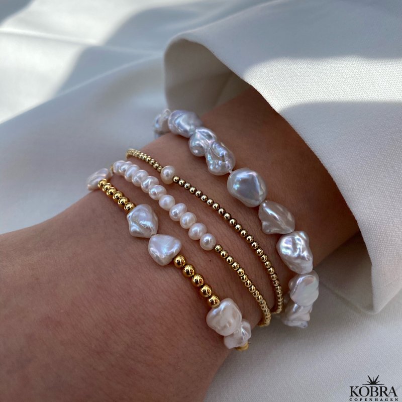 "Mango" 18 karat forgyldt armbnd med store ferskvandsperler