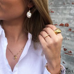 "Maggie" store ferskvandsperler øreringe med hvide sten 18 karat forgyldte